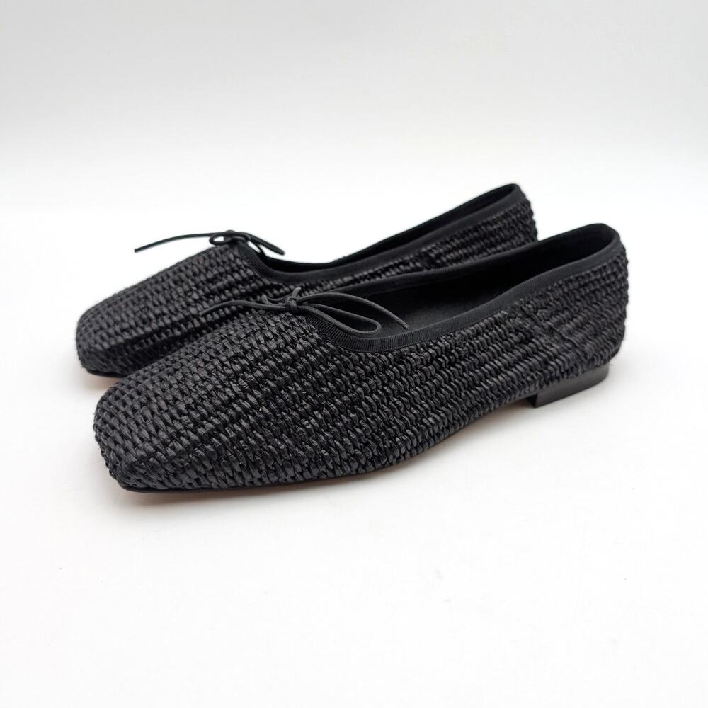 Mansur Gavriel Bow Ballerina Raffia Ballet Flats Women's Black Size US6 EU36.5